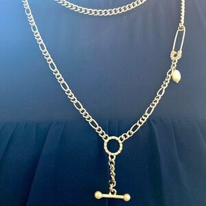 NWT Vera Wang Silver Tone 2 Row Collar & Y Necklace